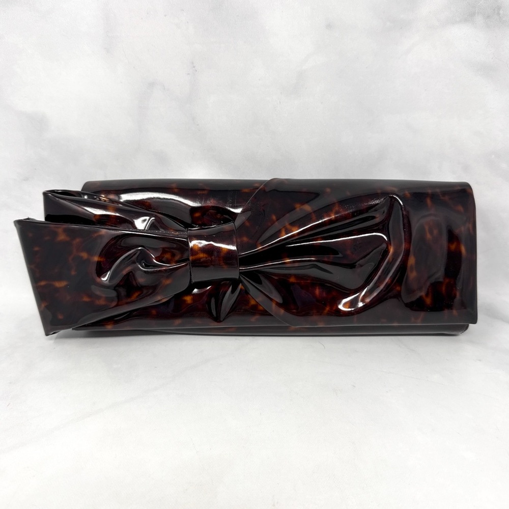 Christian Louboutin Tortoise Bow Patent Leather Clutch Purse Bag Leopard Formal